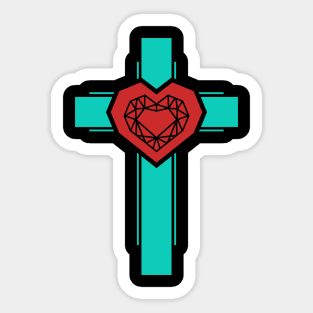 The cross of Christ and the diamond heart Sticker
